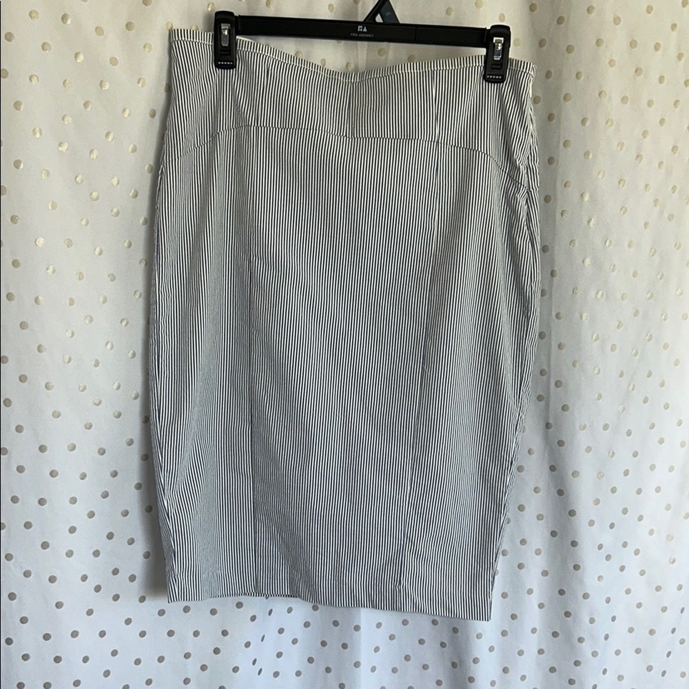 Chic Striped Pencil Skirt in white and Navy Blue